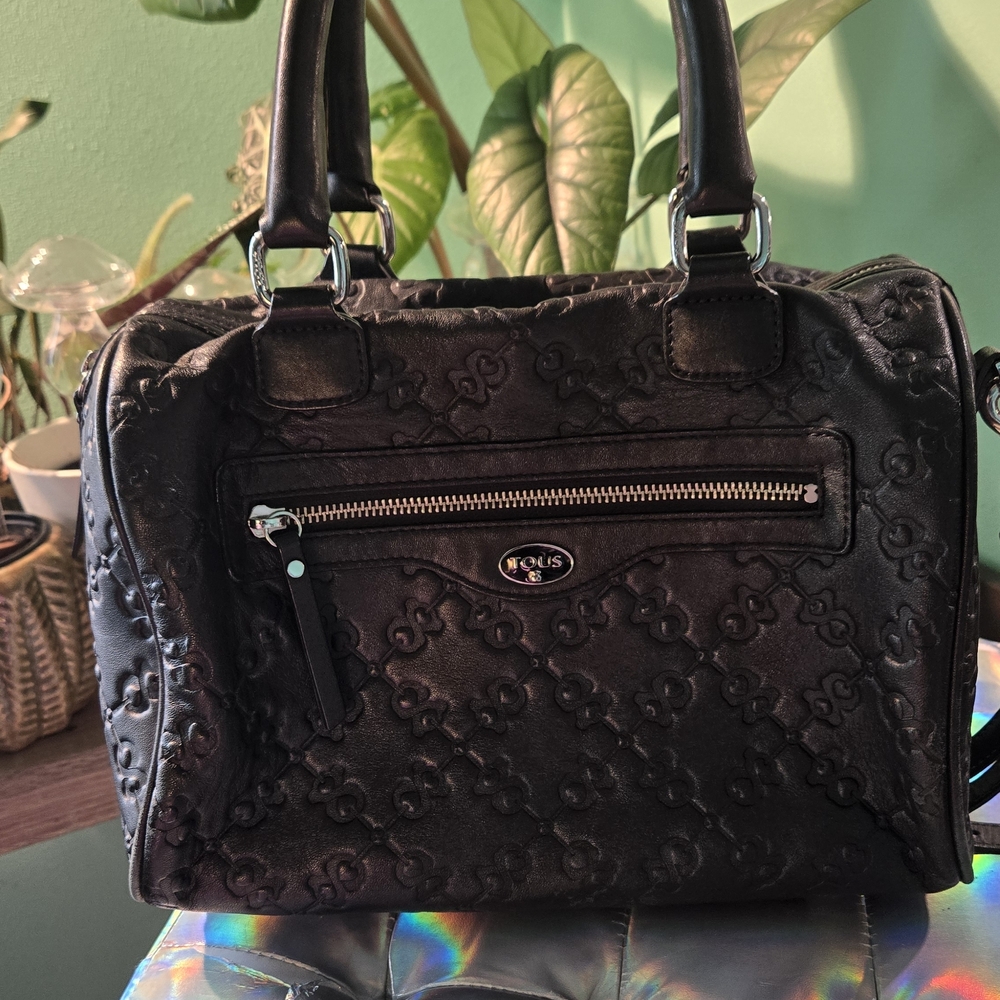 Tous Black Embossed Satchel Bag